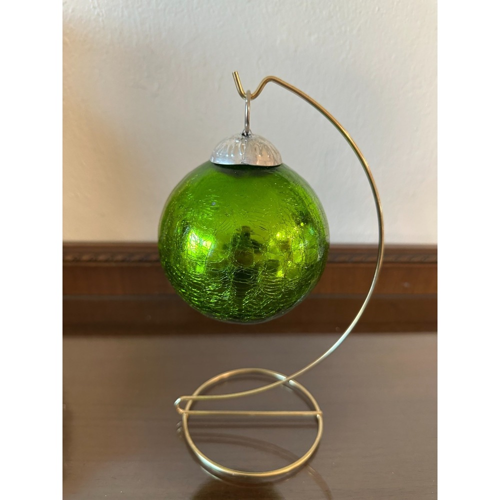 Midwest Kugel Light‎ Green Crackle Mercury Glass Christmas Ornament 4" Vintage